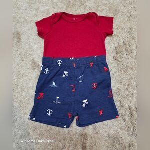 Red Onesie with Navy Nautical Shorts